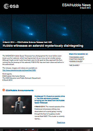 ESA/Hubble Science Release heic1405 - Hubble witnesses an asteroid mysteriously disintegrating