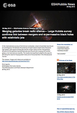 ESA/Hubble Science Release heic1511 - Merging galaxies break radio silence — Large Hubble survey confirms link between mergers and supermassive black holes with relativistic jets