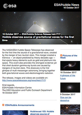 ESA/Hubble Science Release heic1717 - Hubble observes source of gravitational waves for the first time