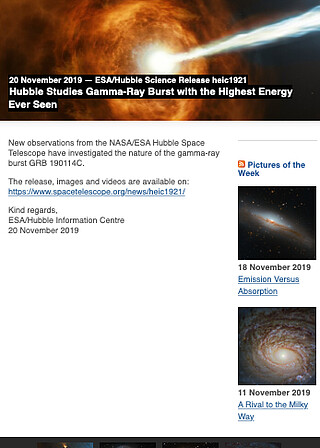 ESA/Hubble Science Release heic1921 - Hubble Studies Gamma-Ray Burst with the Highest Energy Ever Seen