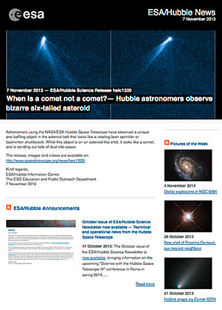 ESA/Hubble Science Release heic1320 - When is a comet not a comet? — Hubble astronomers observe bizarre six-tailed asteroid